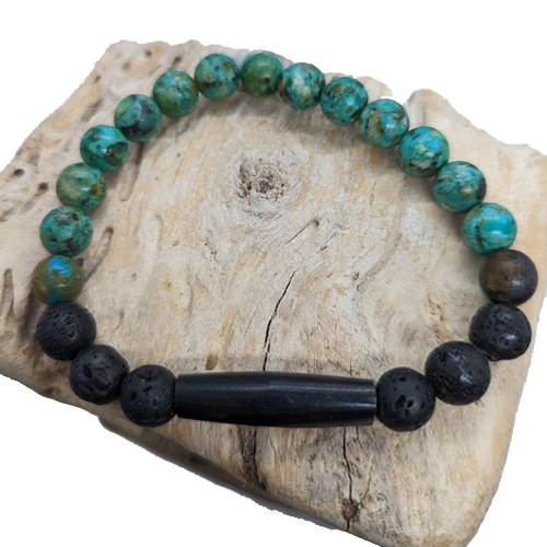 Black Lava, African Turquoise, 1” Black Bone (8mm Beaded Bracelet)