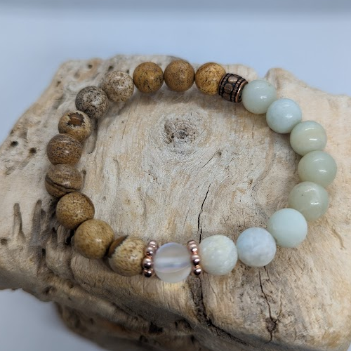 Amazonite, Jasper, White Mermaid, Rose Gold & Bronze Spacers (8mm Beaded Bracelet)