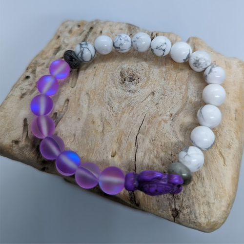 Howlite, Labradorite, Purple Mermaid, Purple Howlite Turtle (8mm Beaded Bracelet)