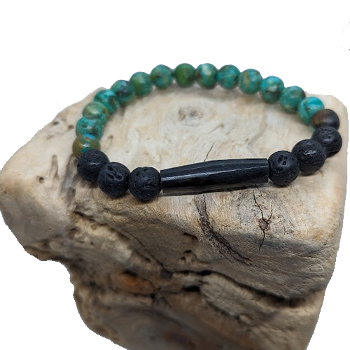 Black Lava, African Turquoise, 1” Black Bone (8mm Beaded Bracelet)