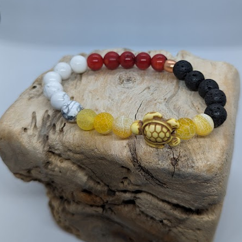 Howlite, Yellow Agate, Yellow Howlite Turtle, Black Lava, Bamboo Coral (8mm Beaded Bracelet)