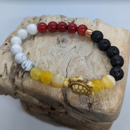 Howlite, Yellow Agate, Yellow Howlite Turtle, Black Lava, Bamboo Coral (8mm Beaded Bracelet)