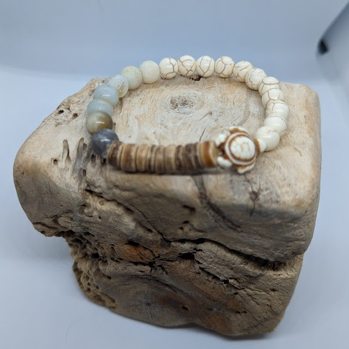 Howlite, Amazonite, Coconut, Howlite Turtle (8mm Beaded Bracelet)