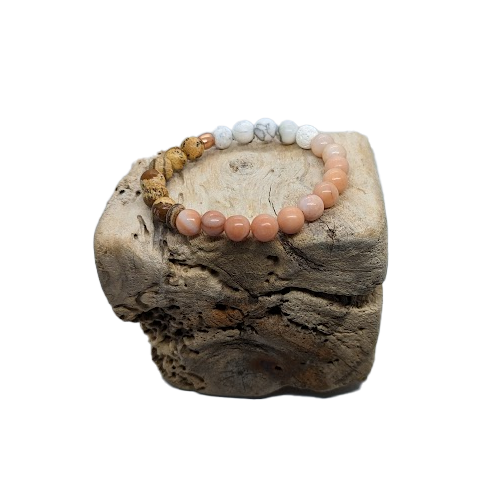 Aventurine, Coconut, Jasper, Howlite, White Lava, Copper Spacer (8mm Beaded Bracelet)