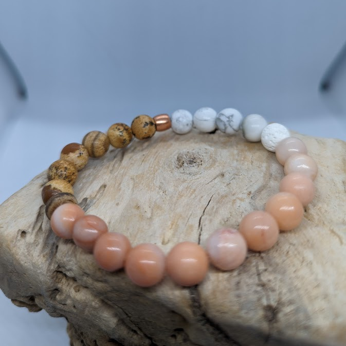 Aventurine, Coconut, Jasper, Howlite, White Lava, Copper Spacer (8mm Beaded Bracelet)