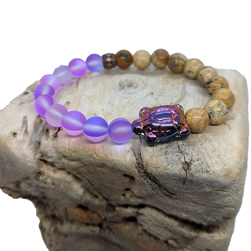 Jasper, Purple Mermaid, Metallic Turtle, Bronze Spacer (8mm Beaded Bracelet)
