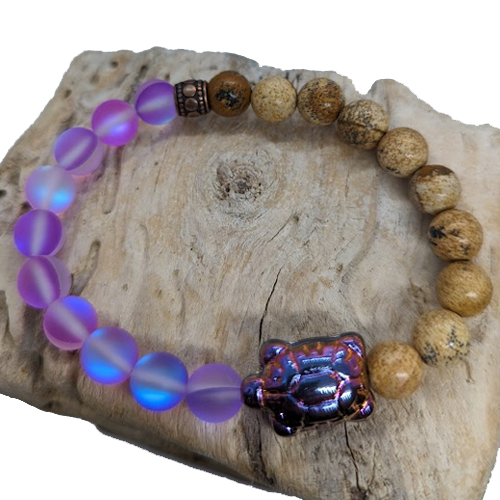 Jasper, Purple Mermaid, Metallic Turtle, Bronze Spacer (8mm Beaded Bracelet)