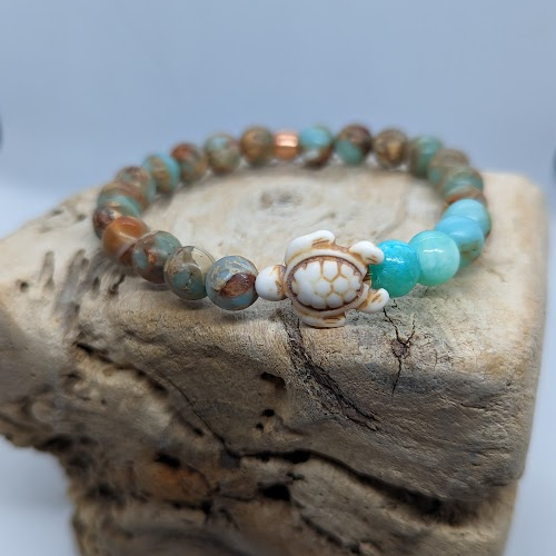 Jasper, Sea Sediment Jasper, Howlite Turtle, Copper Spacer (8mm Beaded Bracelet)