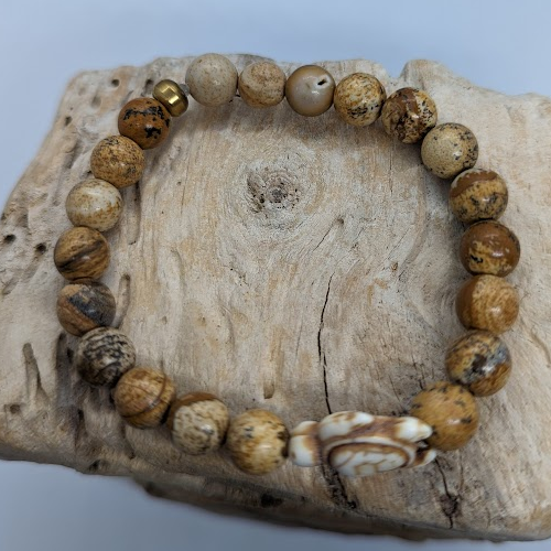 Jasper, Howlite Turtle, Brass Spacer (8mm Beaded Bracelet)