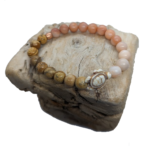 Aventurine, Jasper, Howlite Turtle, Copper Spacer (8mm Beaded Bracelet)