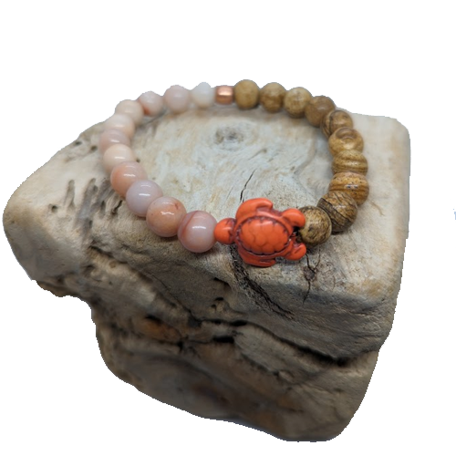 Aventurine, Jasper, Orange Howlite Turtle, Copper Spacer (8mm Beaded Bracelet)