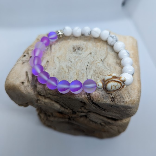 Howlite, Purple Mermaid, Howlite Turtle (8mm Beaded Bracelet)