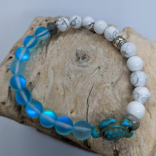 Howlite, Labradorite, Blue Mermaid, Turquoise Howlite Turtle (8mm Beaded Bracelet)